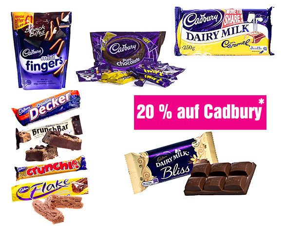 20% auf Cadbury. Nur zur Happy Hour vom 5.6. bis 7.6.2012