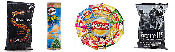 Original britische Pringles, Tyrell, Kettle und Walkers