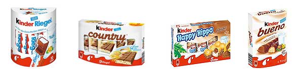 Kinder Riegel, Bueno, Kinder Country oder Happy Hippo