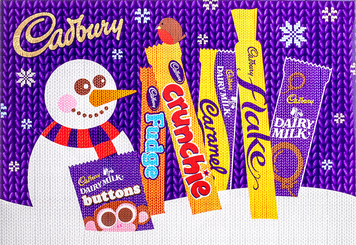 Cadbury Selection Box Santa Claus im Retro-Strickdesign