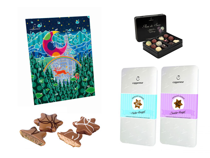 Winterliche Luxus-Schokolade, Weihnachts-Pralinen & edel gefüllte Adventskalender von Coppeneur