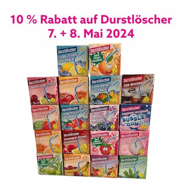 ❗️Noch bis Mitternacht 10% Rabatt auf Durstlöscher sichern❗️

‼️Rabattcode: DURST2024

🧃vorrätig in 18 Sorten
🧃sowie 2 Zero Varianten
🧃500 ml Tetra-Pack mit Strohhalm 
🧃ideal für unterwegs, Schule, nach dem Sport und einfach zwischendurch 

Welche Sorte ist euer Favorit 😍?

#durstlöscher #erfrischungsgetränk #trinken #durst #frucht #eistee #zero #wärme #sommer #onlineshopping #candyandmore